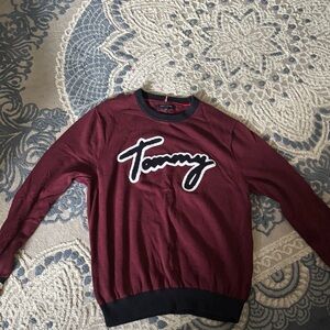 Tommy Hilfiger Red and Black Crewneck Sweater
